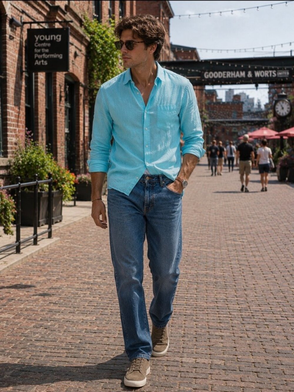 MEN'S LUXURY DRESS SHIRT, AQUA BLUE, MADE IN ITALY, SZ 39cm/15.5" NECK, USM - Picture 7 of 15